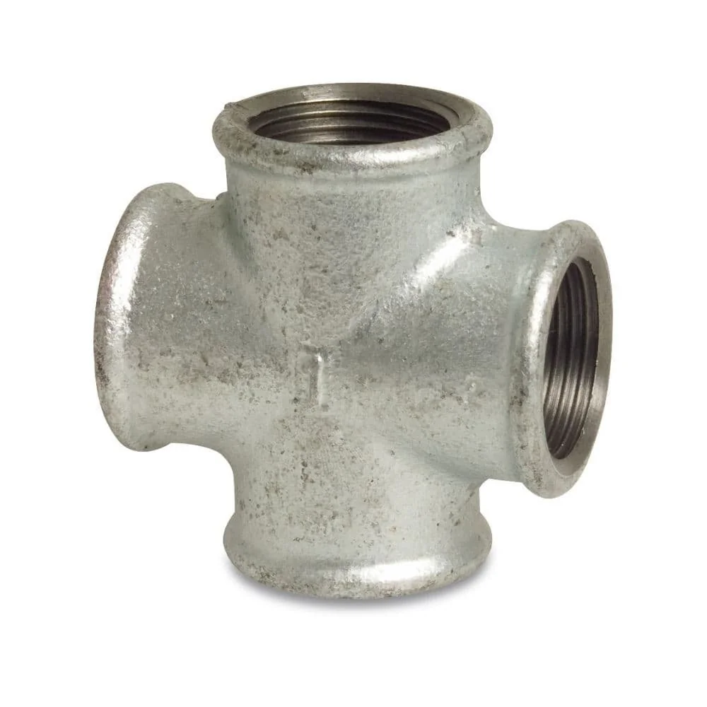 "Malleable Iron Pipe Fitting Cross, 1 1/2 Inch Female Threaded, Galvanized image"