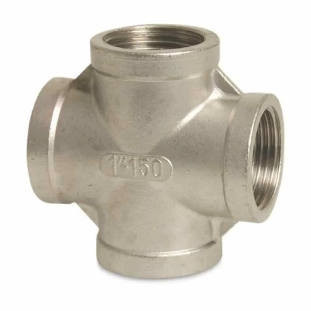 "Stainless Steel Pipe Fitting, Threaded 1 Inch Cross Fitting, V4A image"