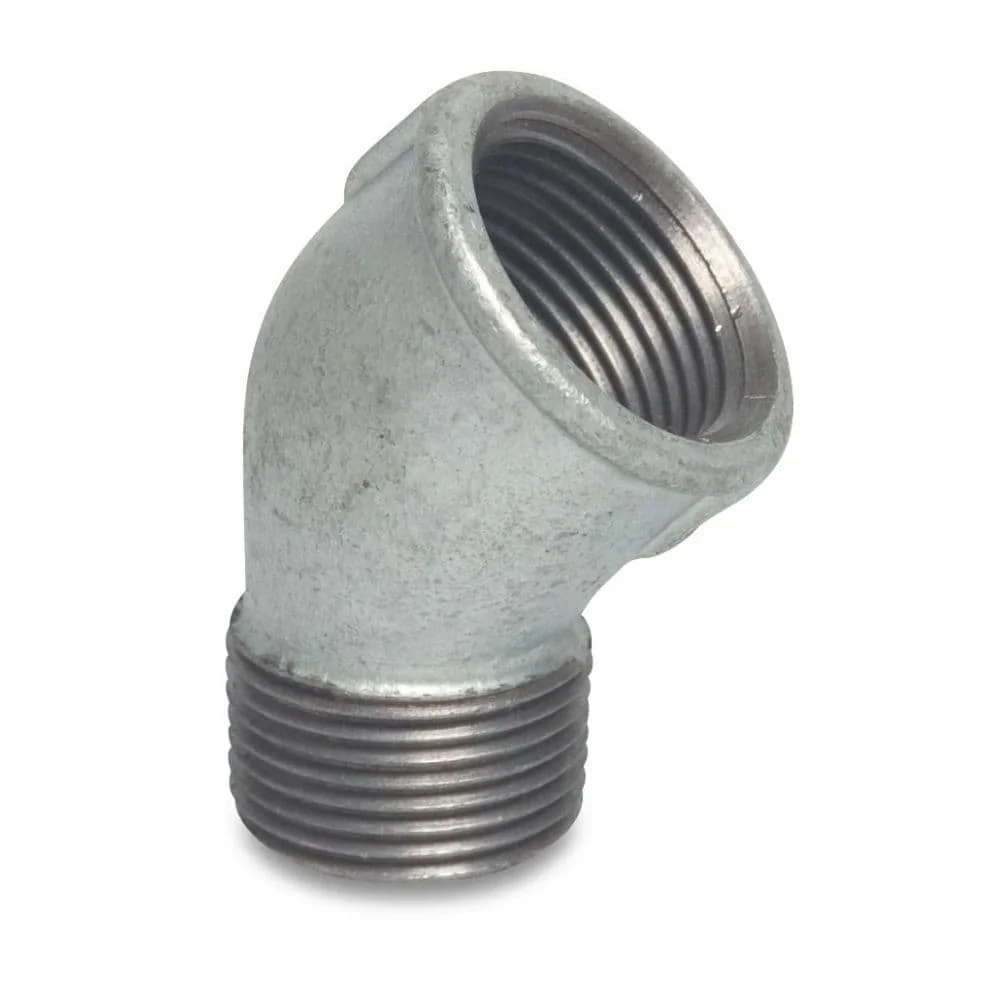 "Malleable Iron Pipe Fitting, Threaded 45 Degree Elbow, 1 1/2 Inch image"