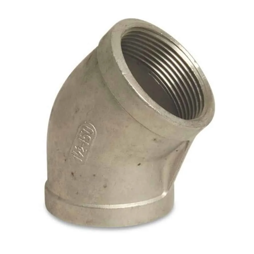 "Stainless Steel 45 Degree Elbow, 1 1/2" Threaded Pipe Fitting image"