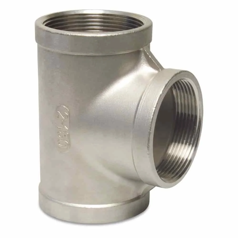"Stainless Steel T Fitting, 1 1/2" Threaded Pipe Fitting, 90° Angle, V4A image"