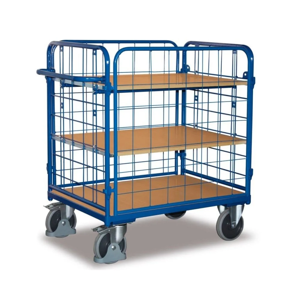 XL Four-Sided Cart with 3 Shelves, 500kg Capacity & EasySTOP