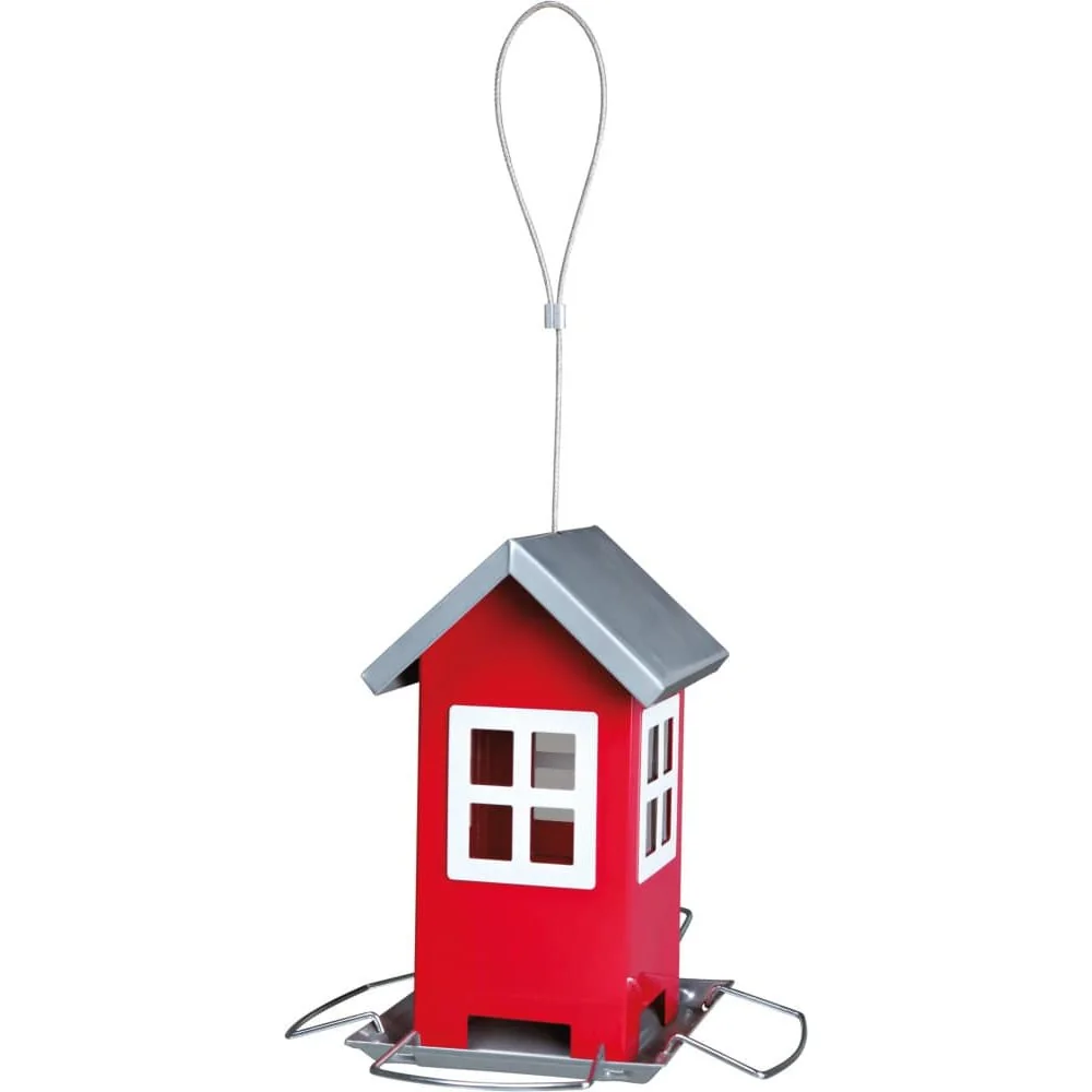 "Hanging Bird Feeder, Red Metal Bird House image"