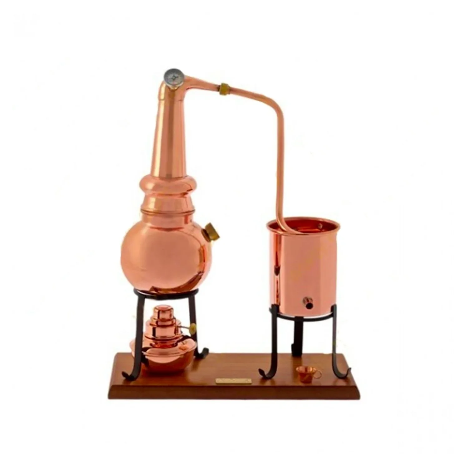 "Alembic, Distillation apparatus, Distiller - Whisky premium, Copper, with spirit burner and thermometer, 0,7 litres image"