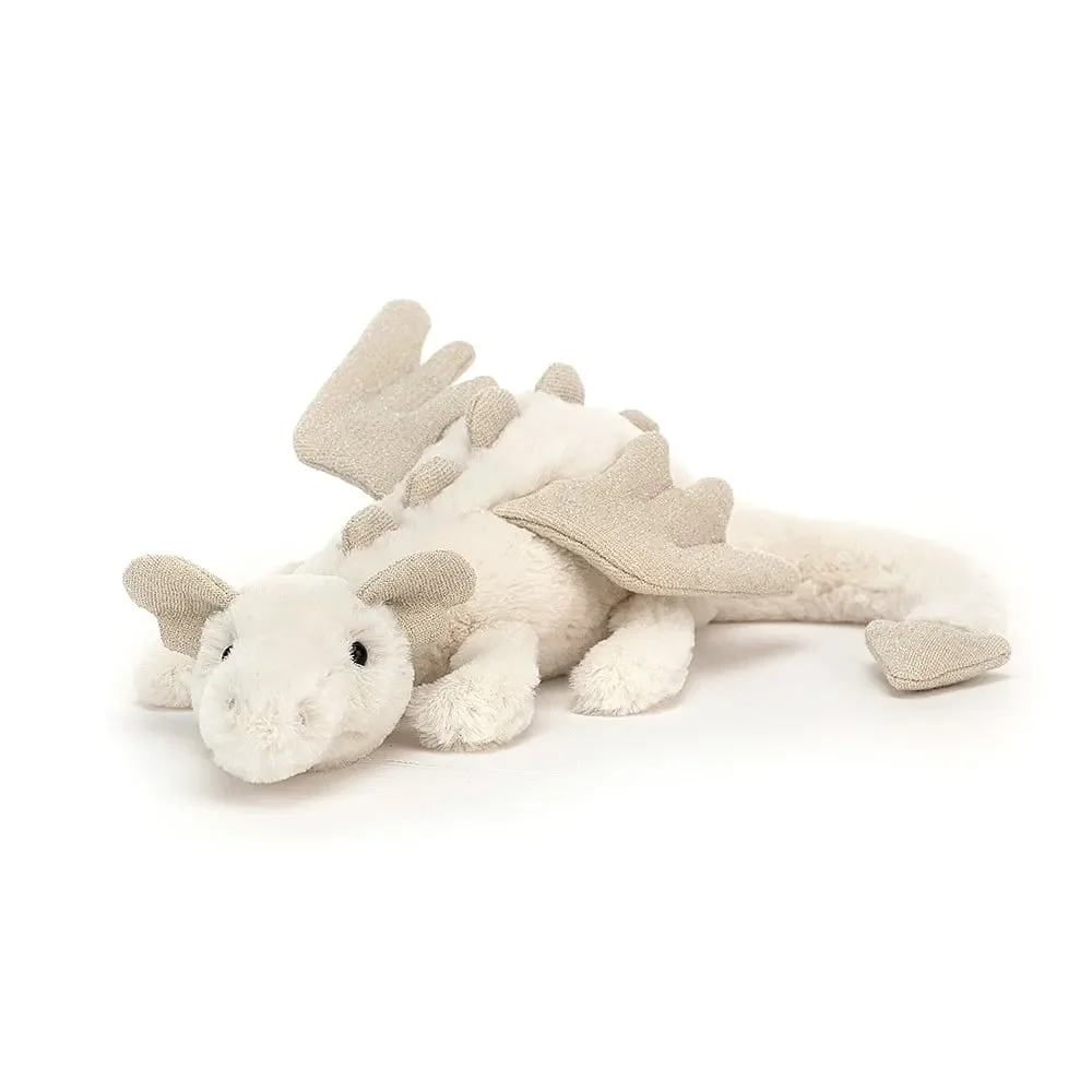 "Jellycat Soft Toy, Cuddly toy - Snow Dragon, Size: Small - H8 X W30 CM image"