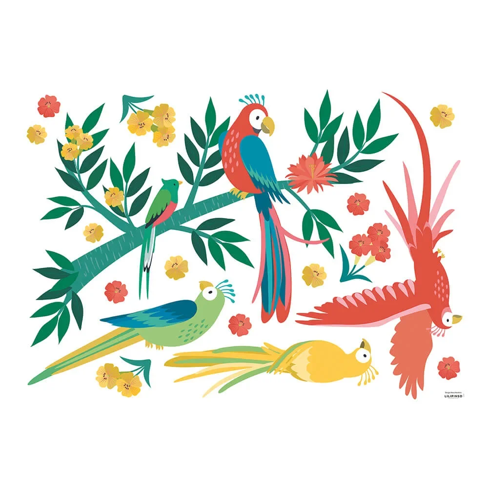 Lilipinso wall sticker l parrots in tropical paradise colorful