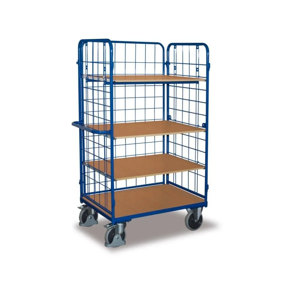 Three Sided Trolley,  Package Trolley with 4 Shelves, 400 kg Load Capacity, EasySTOP