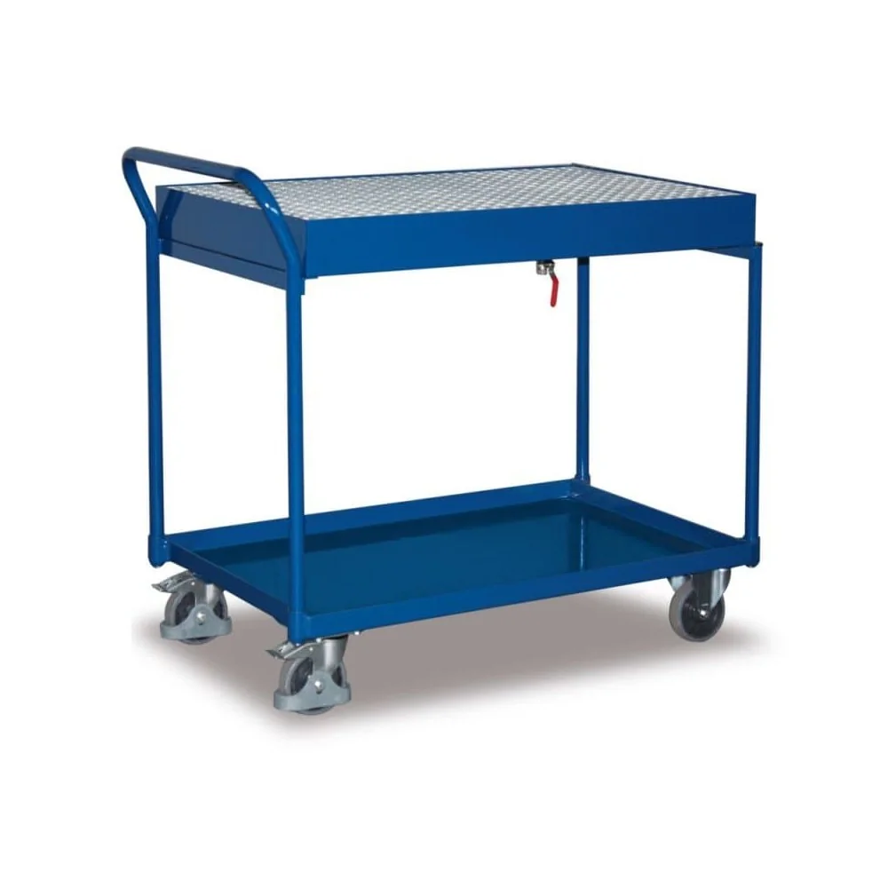 "2-Shelf Industrial Table Cart w/ Spill Containment & Easy Stop image"