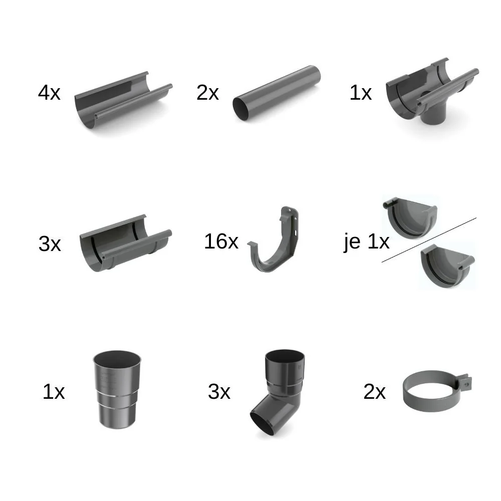 "8m Graphite Rain Gutter System 100 - Complete Guttering Kit image"