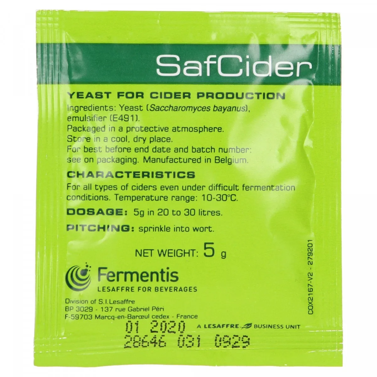 "Dry yeast, dried yeast, yeast for cider, apple cider yeast - Fermentis, SafCider 5g image"