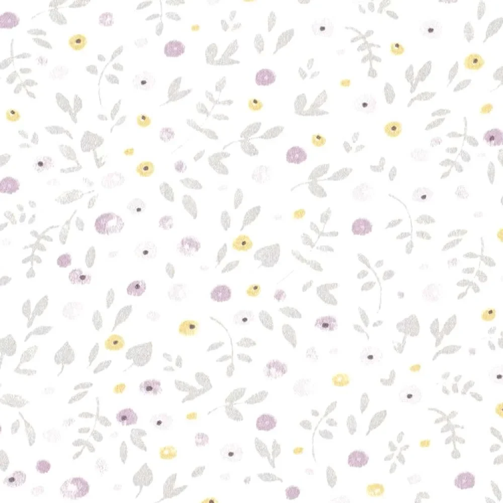 "Casadeco My Little World fabric screech flowers gray purple lime image"