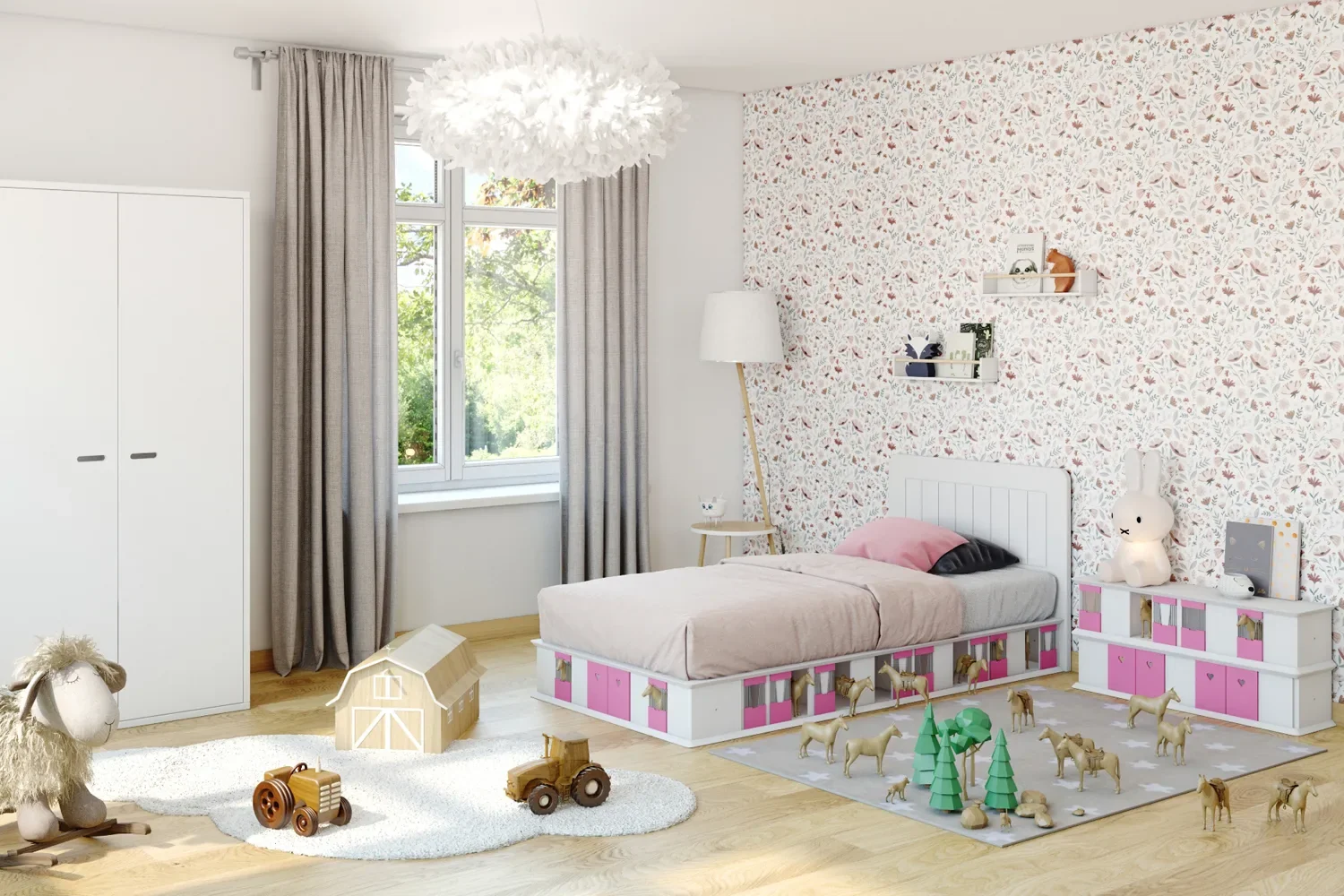 "Mathy by Bols Boxes Cot 2 Pages Stall Rosa 90 x 190 image"