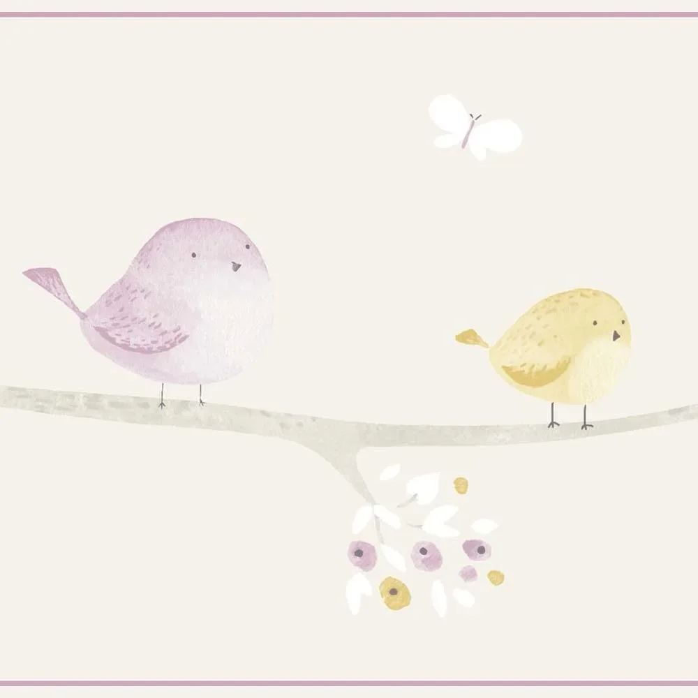 "Casadeco My Little World border birds gray purple lime image"