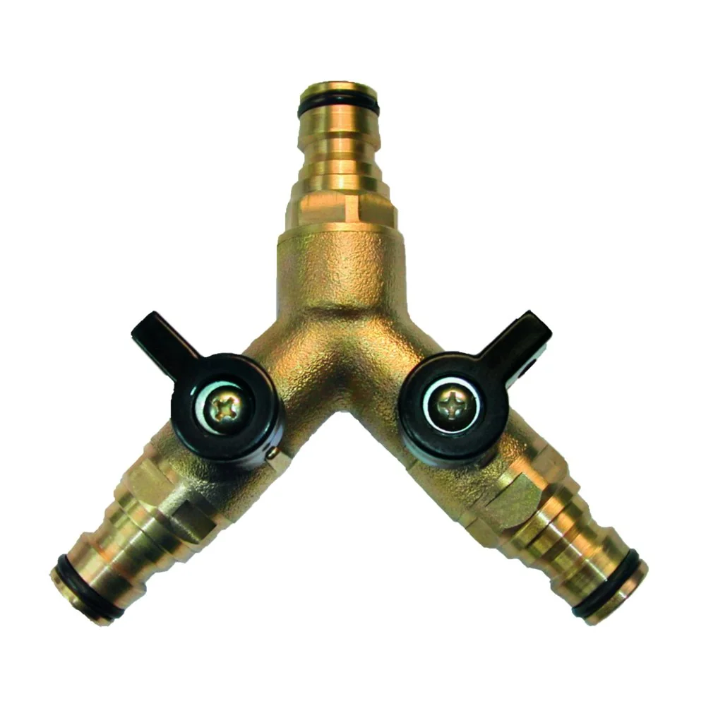 "Brass Hose Splitter Y Connector with Shut Off Valves image"
