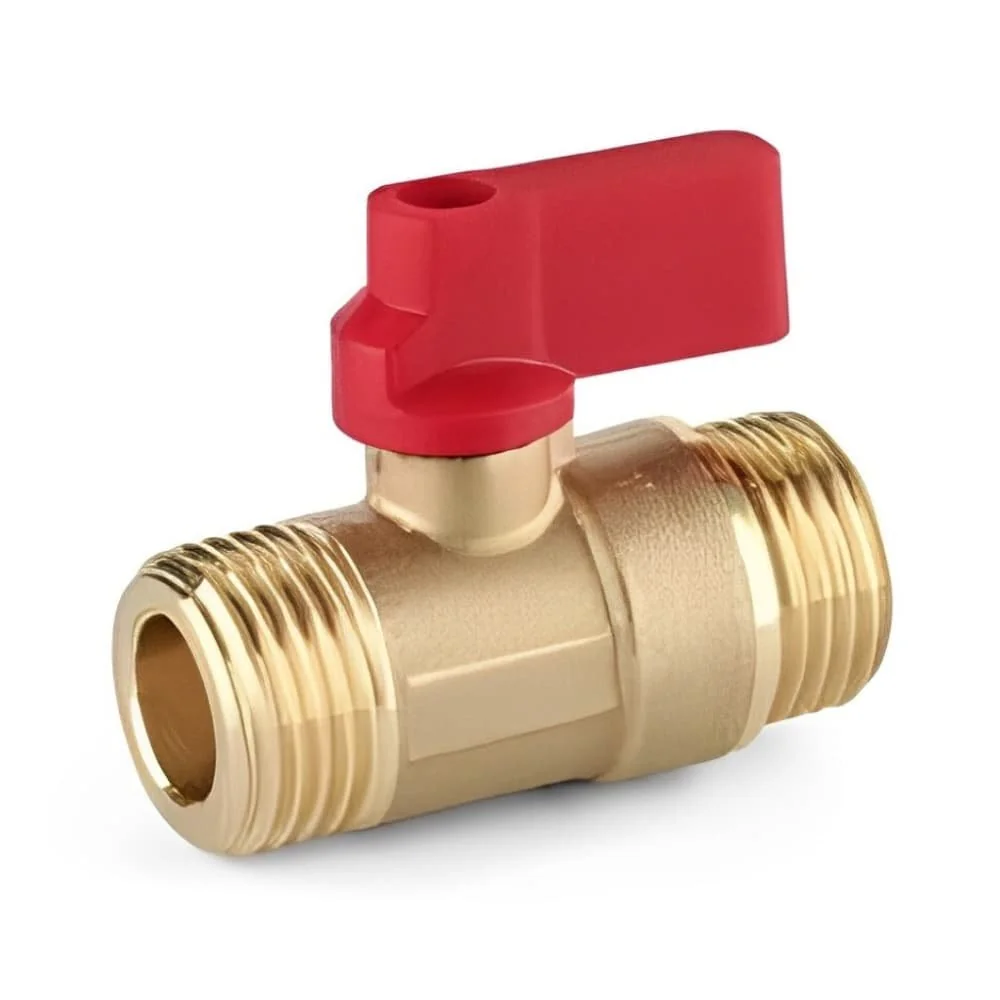 Mini Brass Ball Valve with Red Handle, 1/2 Inch