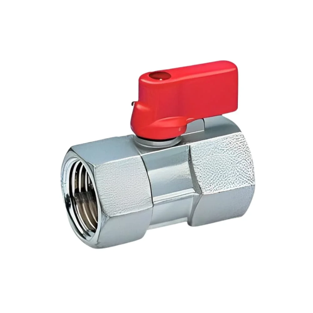 "Mini Brass Ball Valve, 1/4 Inch Female Thread, Red Handle image"