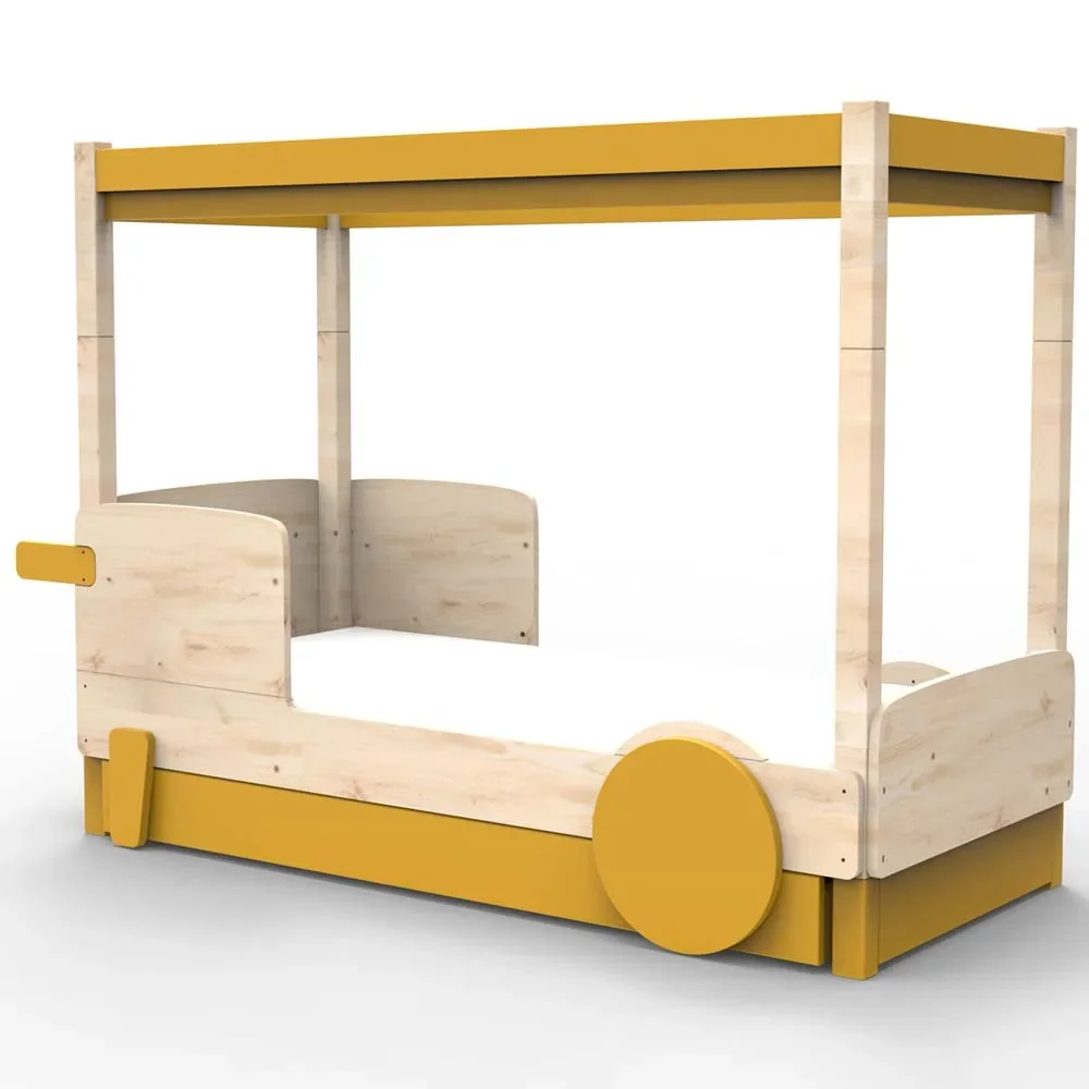 Mathy by Bol's four -poster bed "Discovery" with bed drawer, Color elements: ocher