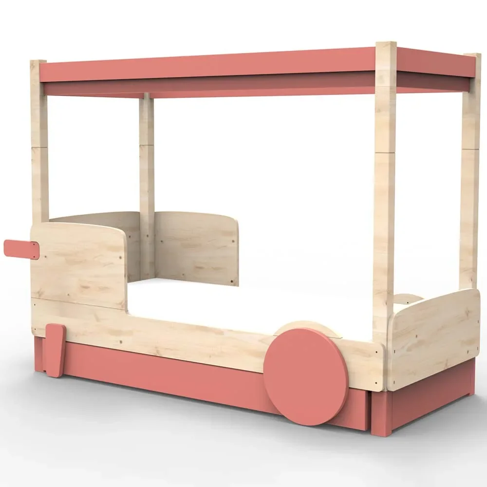 "Mathy by Bol's four -poster bed "Discovery" with bed drawer, Color elements: coral image"