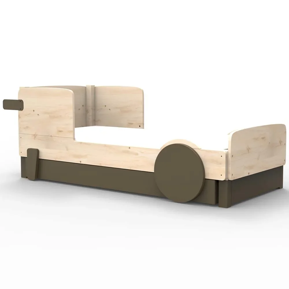 "Mathy by Bol's single bed "Discovery" with bed drawer, Color elements: artichoke image"