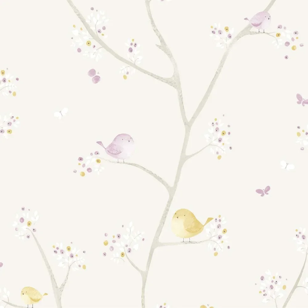 Casadeco My Little World fabric Birds Lila gray lime