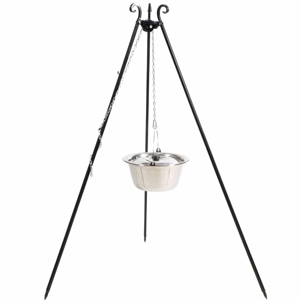 "Tripod Grill with Stainless Steel Pot 14L, 180cm - Outdoor Cooking Set image"
