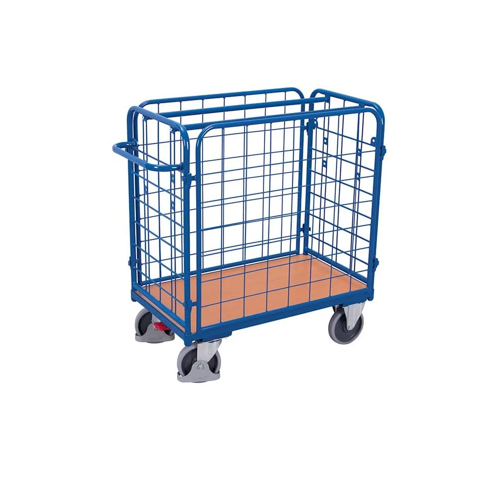 "Low Four Sided Cart, 400kg Capacity Industrial Wagon with EasySTOP image"