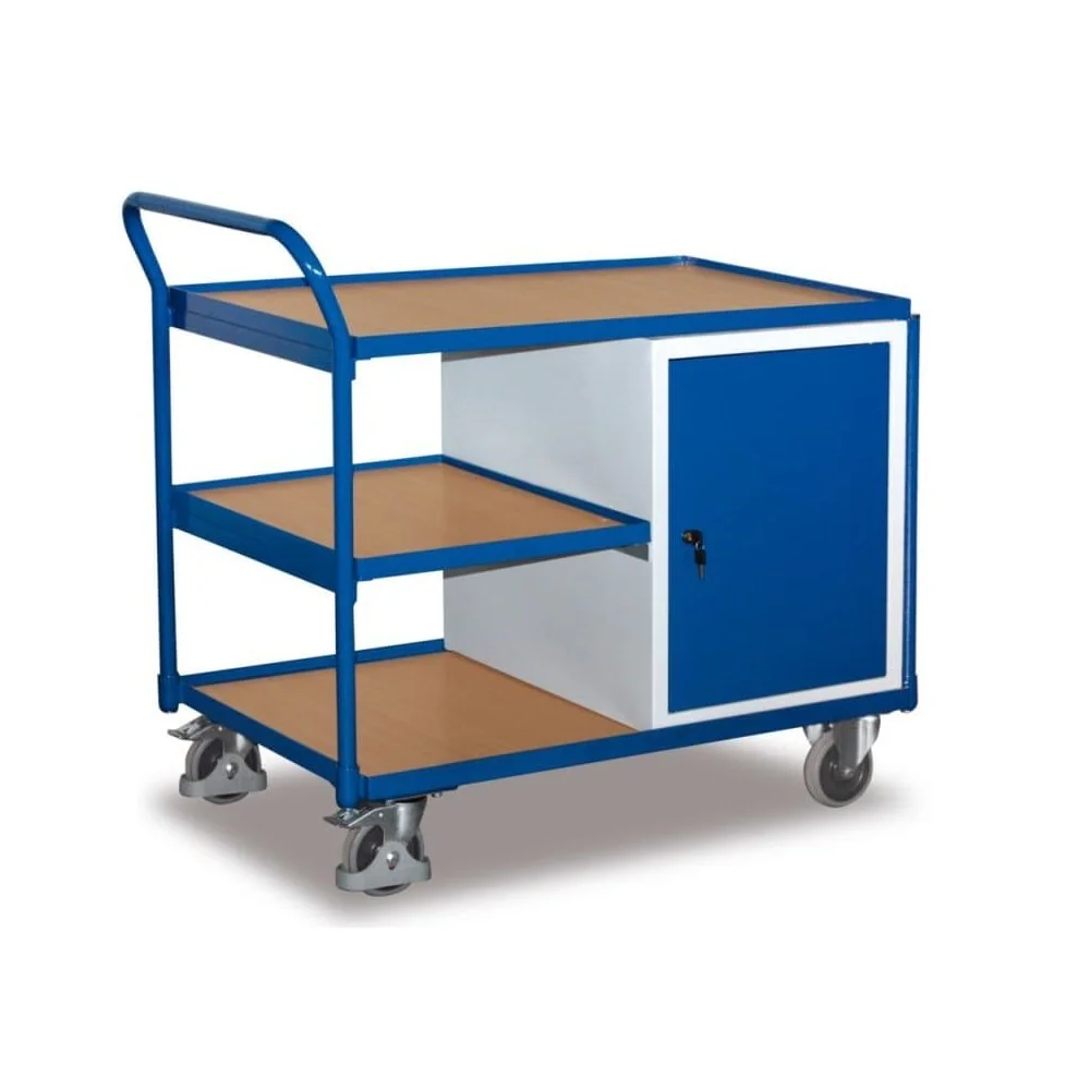 Rolling Tool Cart with Cabinet, 3 Shelves, EasySTOP, 250kg Capacity