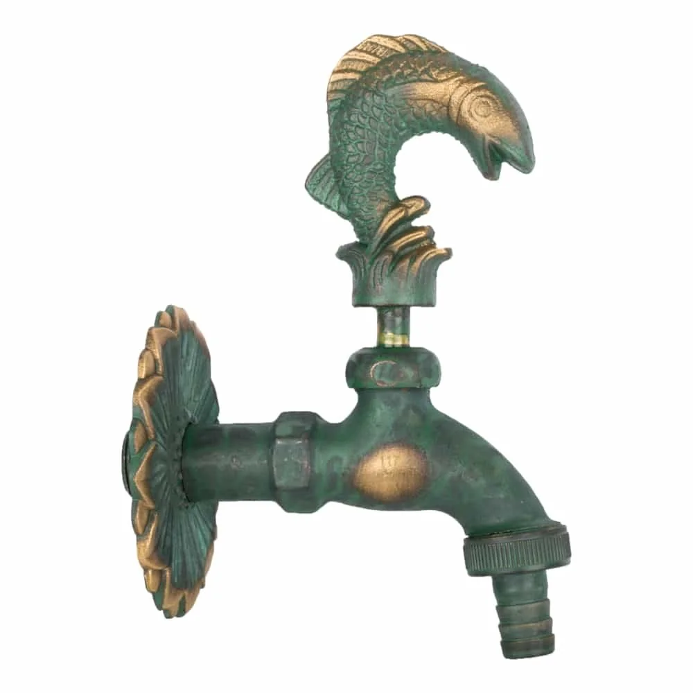 "Nostalgie Fish Garden Faucet - Patina Brass Outdoor Faucet image"