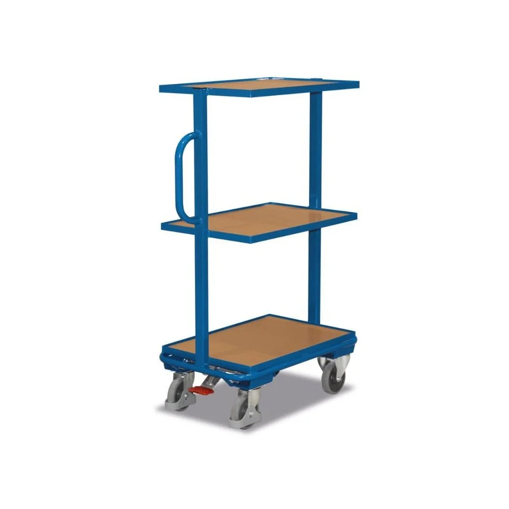 "Rolling Tool Cart with 3 Wooden Shelves & EasySTOP image"
