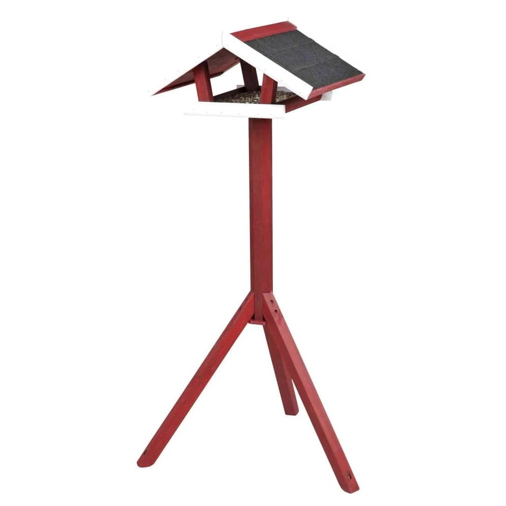 "Standing Bird Feeder with Stand, Wooden Bird House, Red/White image"