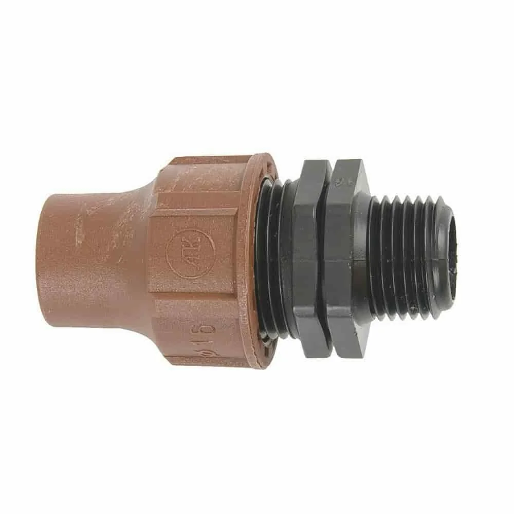 "16mm Hose Connector with 3/4 inch Threaded Coupling for Irrigation image"