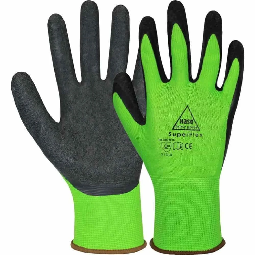 "SuperFlex Green Work Gloves, Size 7, Latex Grip image"