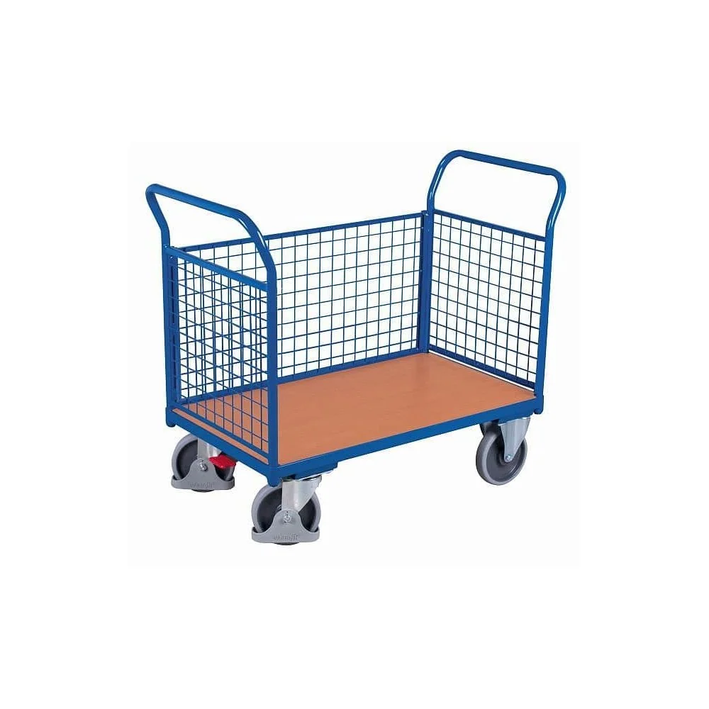 "Wire Mesh Cage Trolley 500kg - EasySTOP, 3 Sided Industrial Cart image"