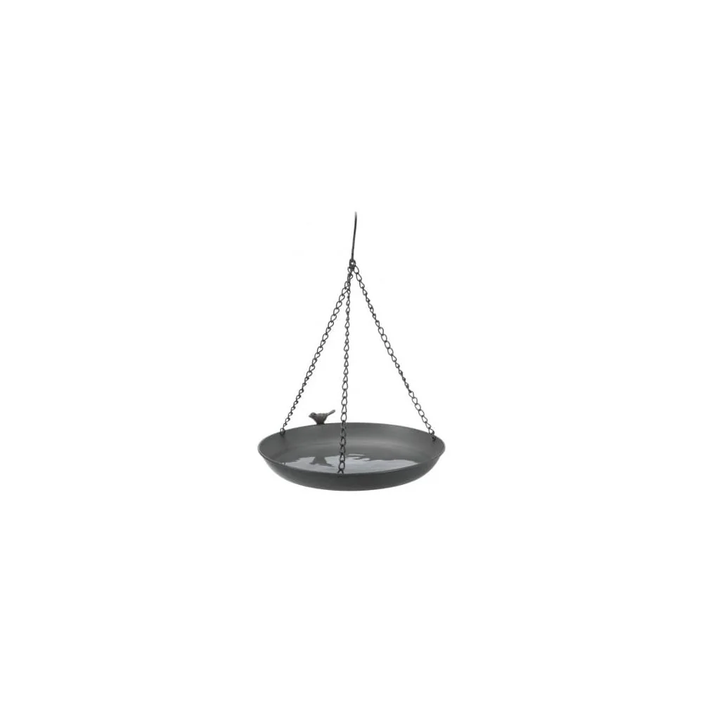 "Hanging Bird Bath & Bird Feeder - Gray Metal image"