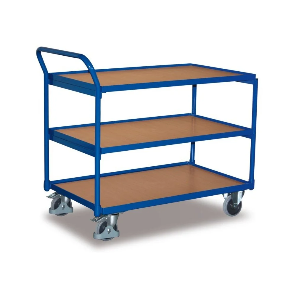 Table cart 250 kg with 3 loading surfaces high push handle Type L + EasySTOP