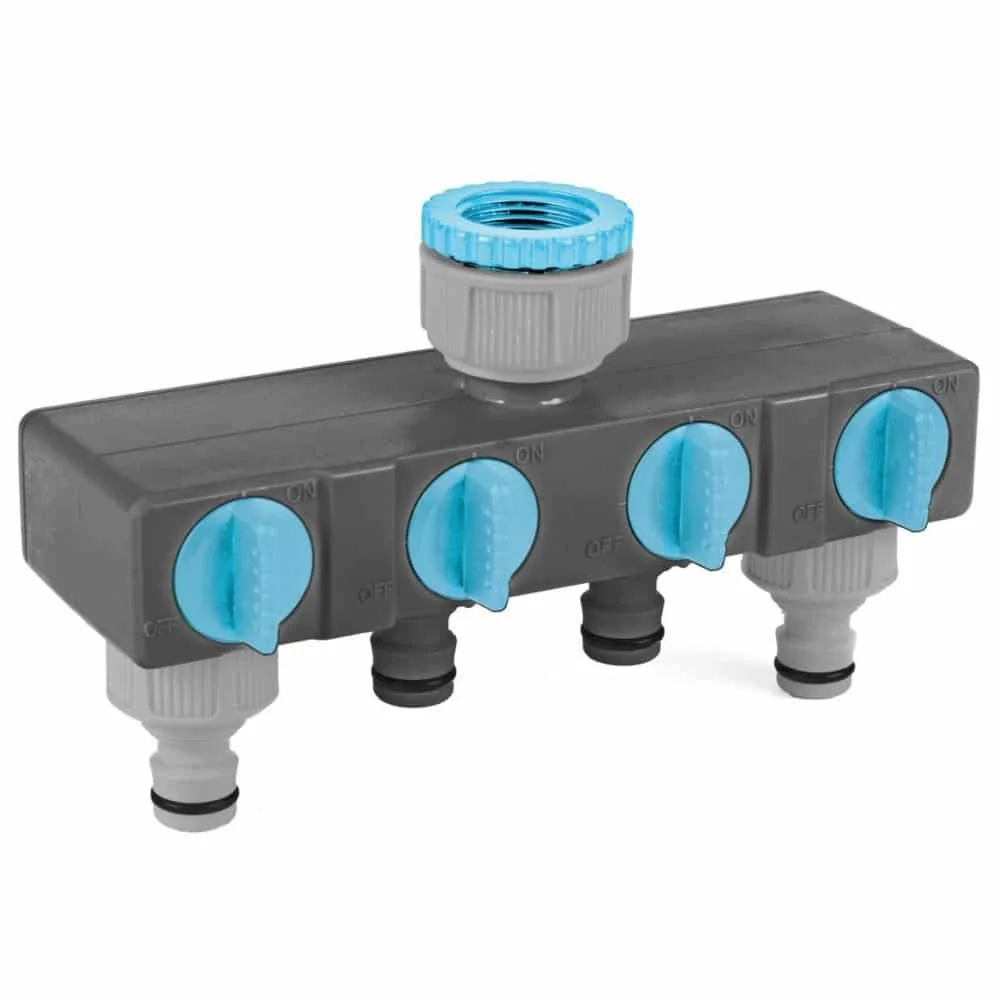 "4 Way Hose Splitter with Shut Off Valves, Garden Hose Splitter image"