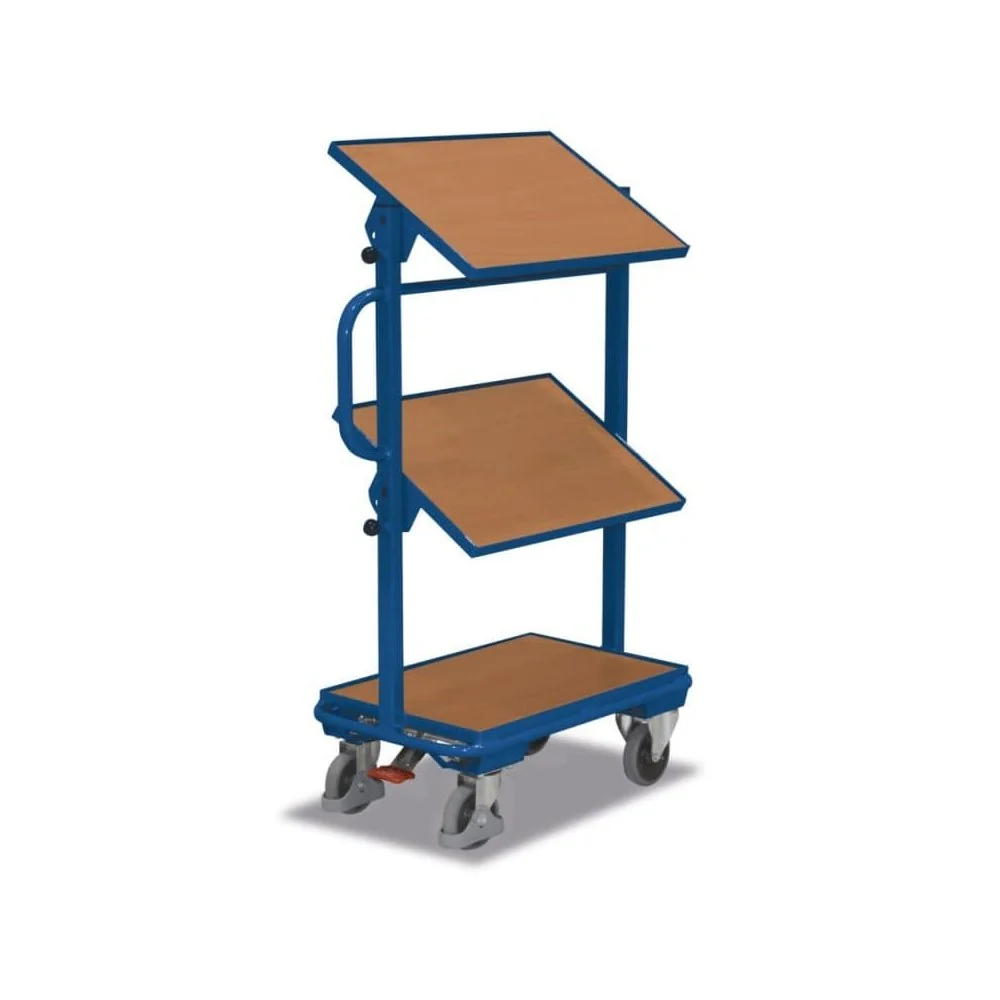 "Side trolley with 3 adjustable wooden shelves + EasySTOP image"