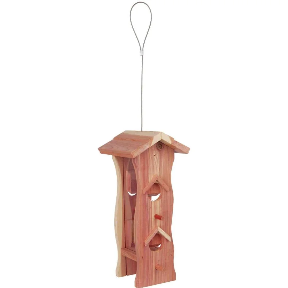 "Hanging Bird Feeder, Wood, with Roof image"