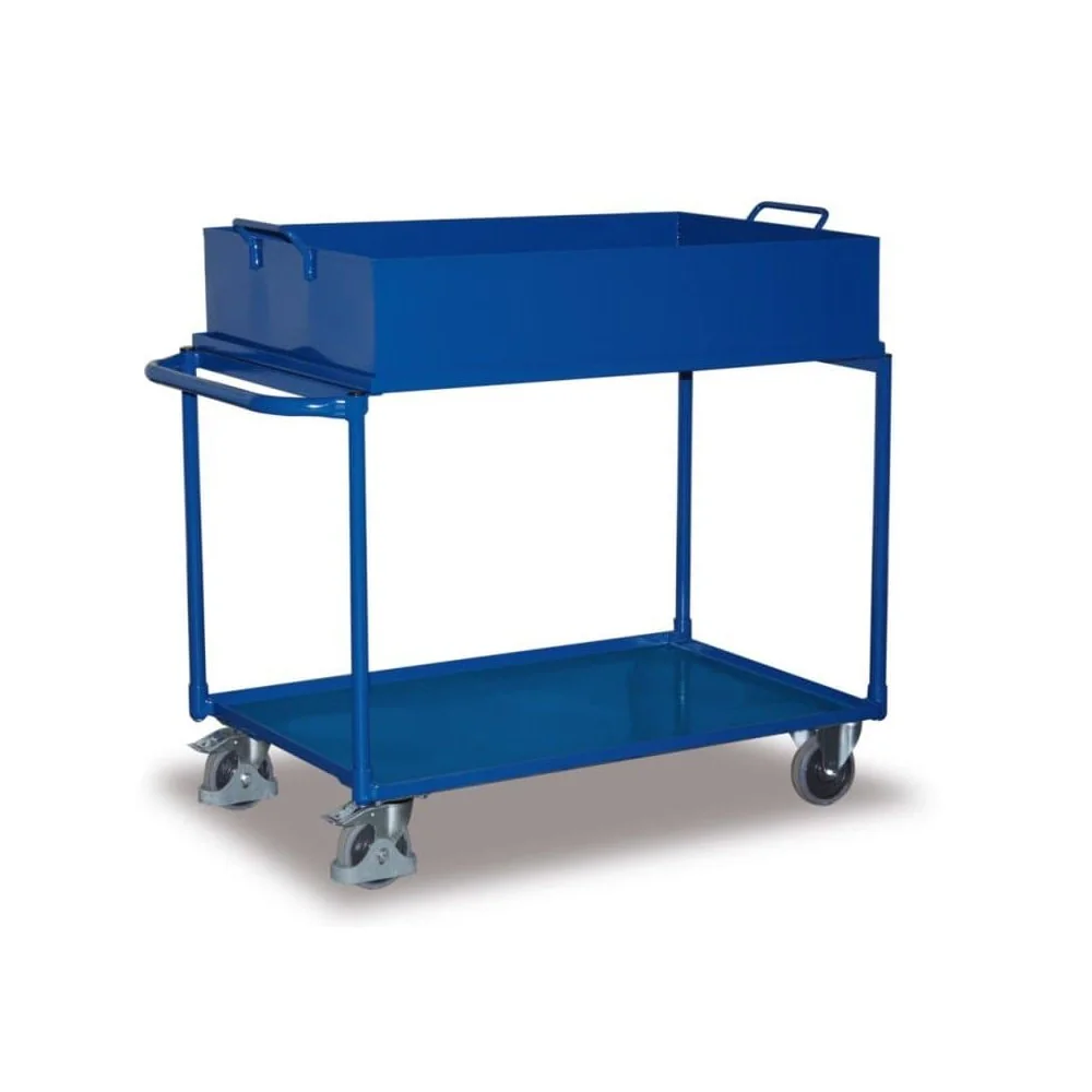 "Table trolley with 2 shelves and removable steel tray + EasySTOP image"