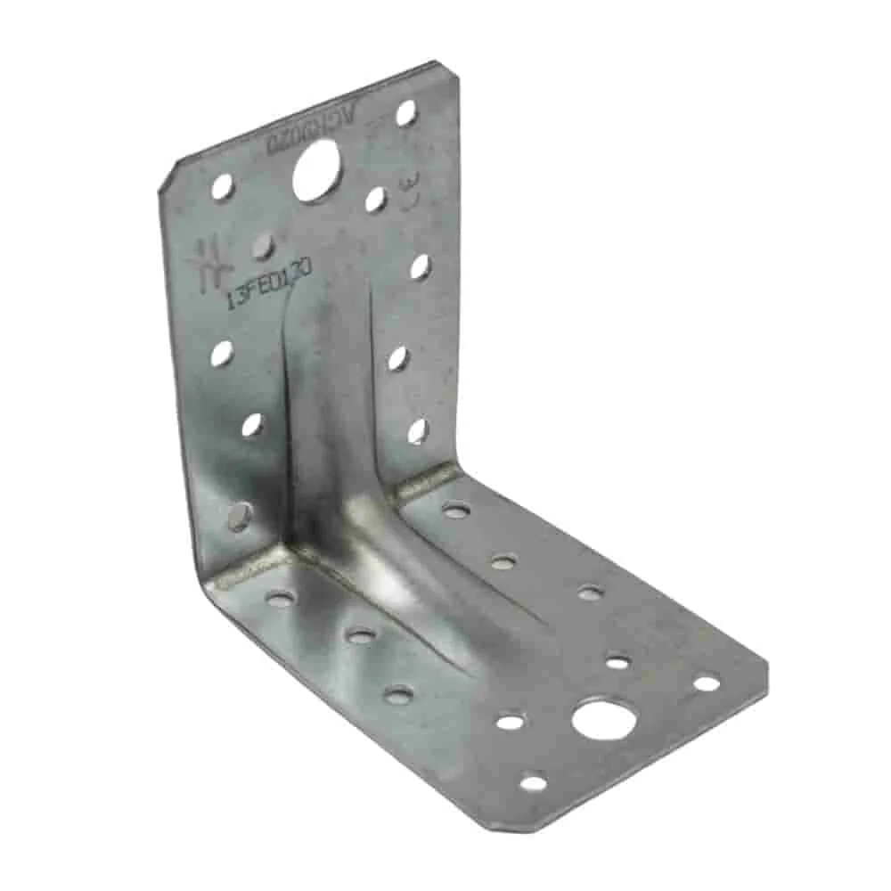 "Galvanized Angle Bracket for Wood, Ribbed Corner Brace, 88x88x65x2 mm image"