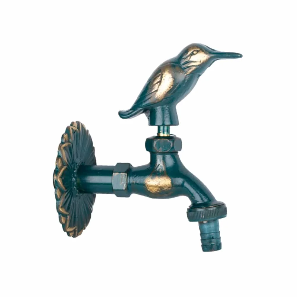 "Vintage Garden Faucet with Bird, Patina Brass Outdoor Faucet image"