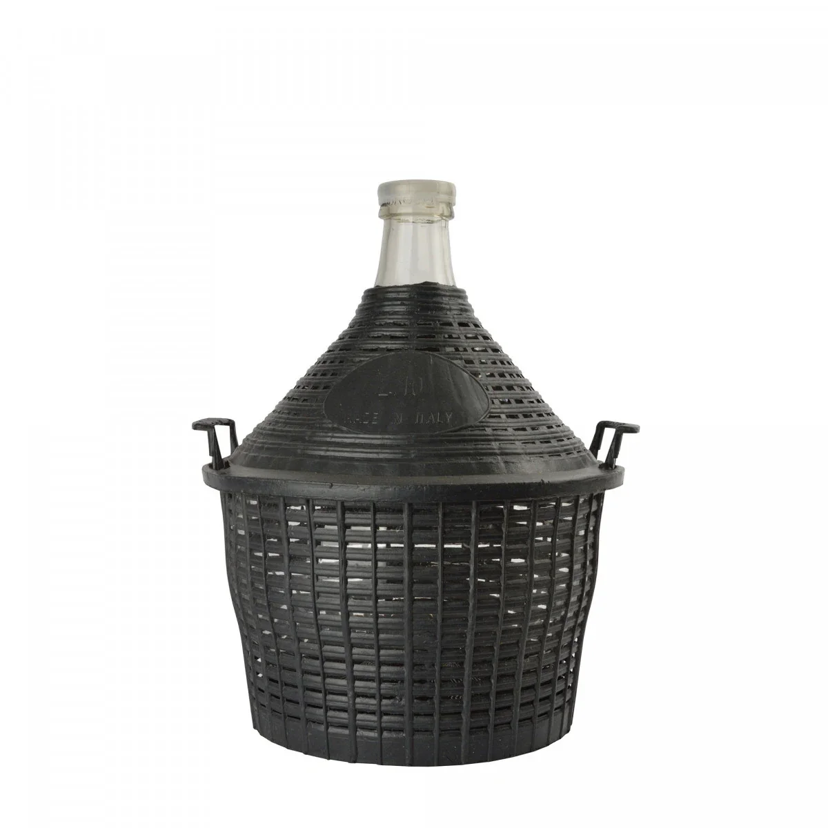 "Demijohn, carboy 10L - glass, normal opening with basket + plastic plug image"
