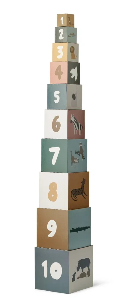 "Liewood Printed Building Blocks, Cardboard Blocks - Aaren, Learning Toy for Toddlers from 18 Months, Color: All Together Sandy image"
