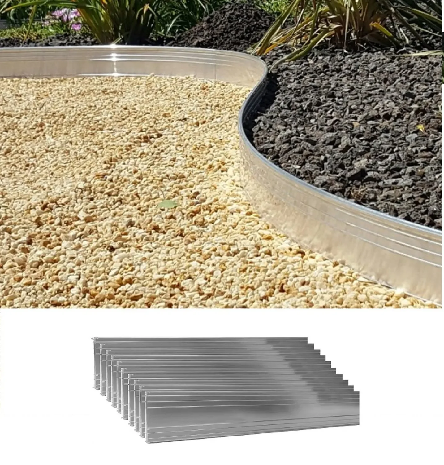 "10 Pack tra Strong Aluminium Lawn Edging 14cm x 1m (10m long) | Garden edging, color: unpainted image"