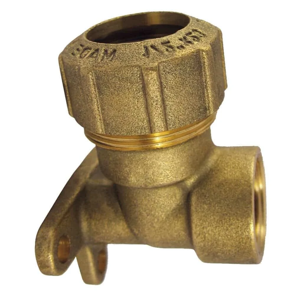 "Brass PE Pipe Fitting, 90° Wall Mount, 32x1" Female Thread image"