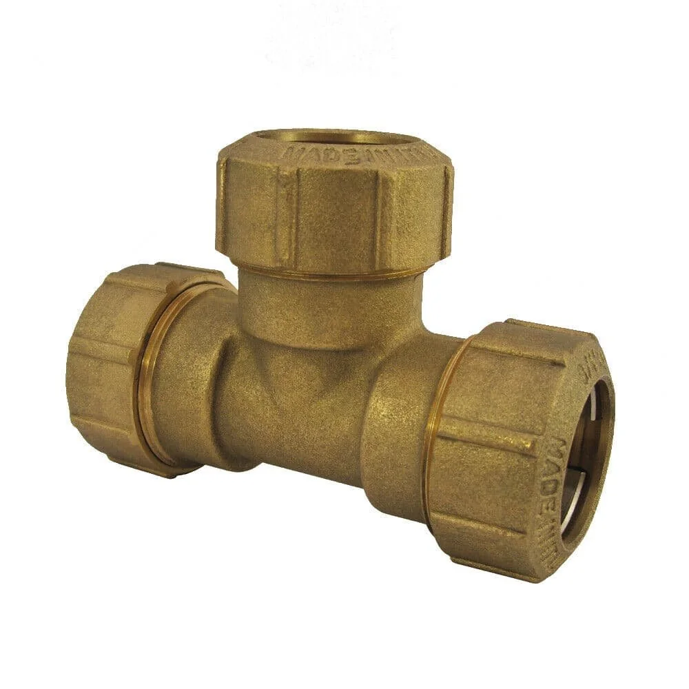 25mm Brass PE Pipe Tee Fitting - Water & Gas Approved
