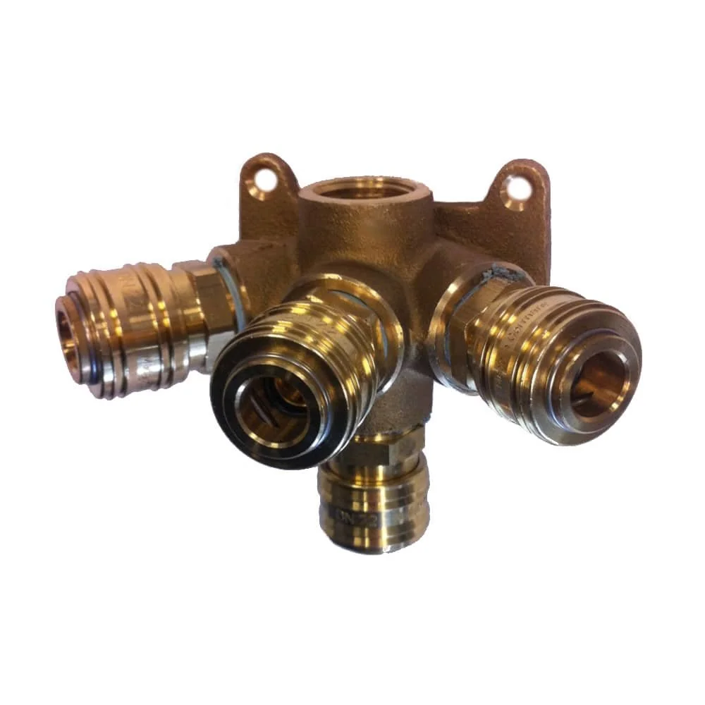 "Brass Air Compressor Wall Mount - 5 Port Manifold with 4 Quick Connects image"