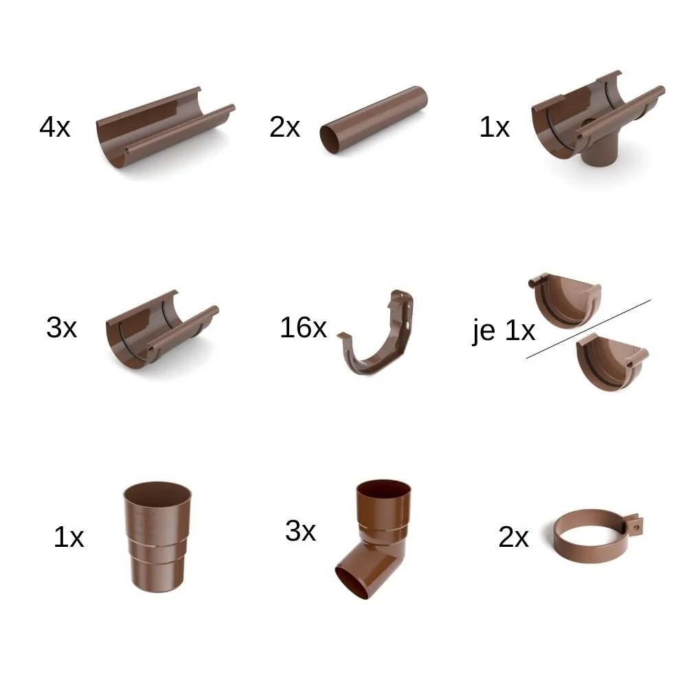 "8m Brown PVC Rain Gutter Kit, Complete System 125 image"