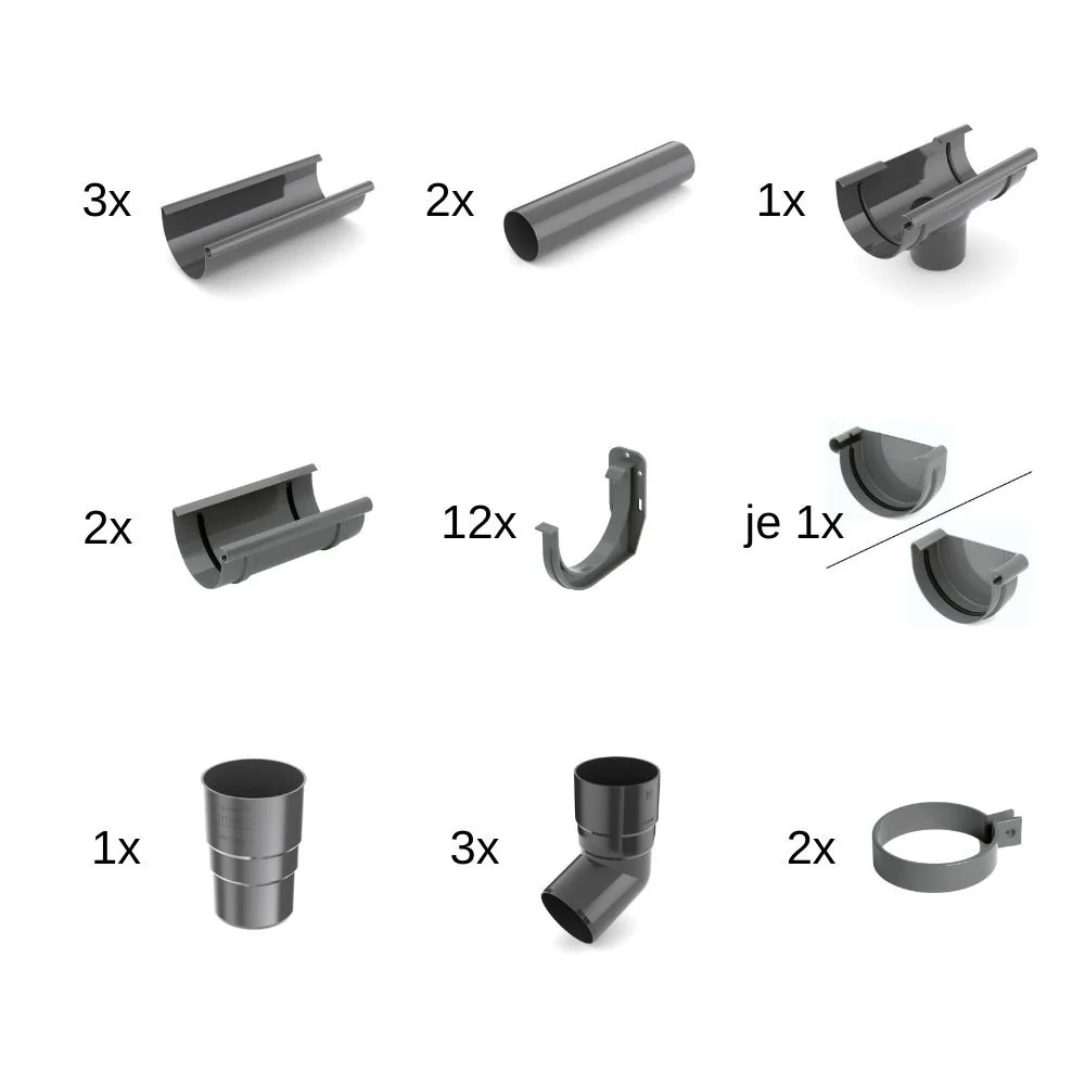6m Rain Gutter Kit, Graphite Grey, System 125