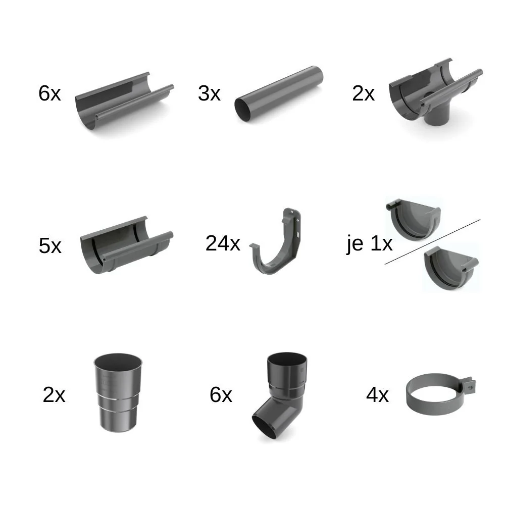 "12m Complete Gutter System, Graphite, System 125 image"